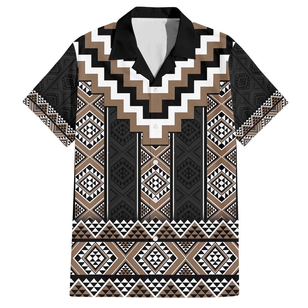 Brown Taniko Aotearoa Family Matching Puletasi and Hawaiian Shirt Niho Taniwha Mix Poutama LT14 Dad's Shirt - Short Sleeve Brown - Polynesian Pride