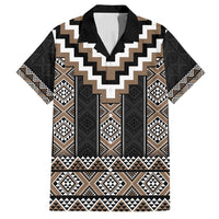 Brown Taniko Aotearoa Family Matching Puletasi and Hawaiian Shirt Niho Taniwha Mix Poutama LT14 Dad's Shirt - Short Sleeve Brown - Polynesian Pride