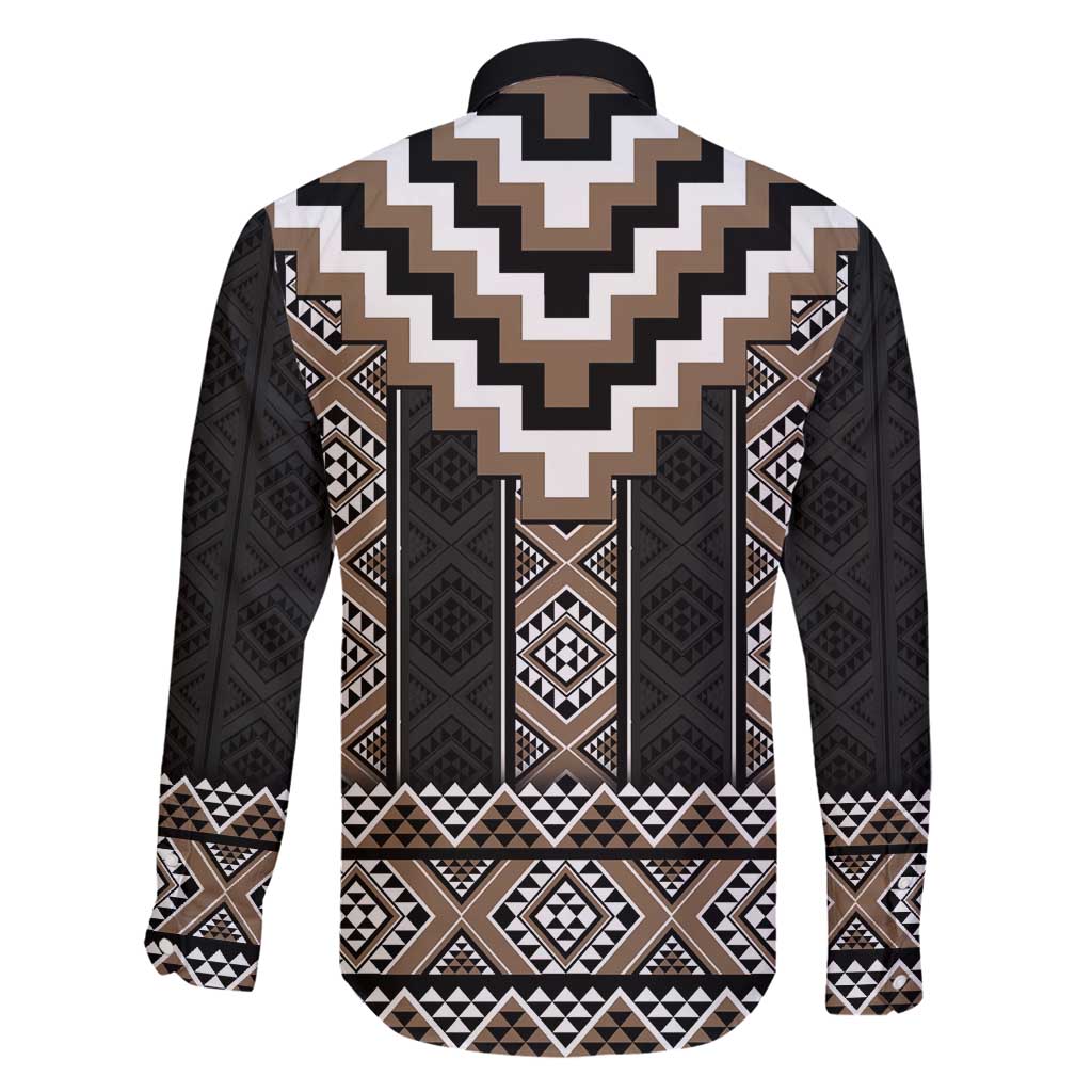 Brown Taniko Aotearoa Family Matching Puletasi and Hawaiian Shirt Niho Taniwha Mix Poutama LT14 - Polynesian Pride
