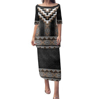 Brown Taniko Aotearoa Family Matching Puletasi and Hawaiian Shirt Niho Taniwha Mix Poutama LT14 Mom's Dress Brown - Polynesian Pride