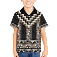 Brown Taniko Aotearoa Family Matching Puletasi and Hawaiian Shirt Niho Taniwha Mix Poutama LT14 Son's Shirt Brown - Polynesian Pride