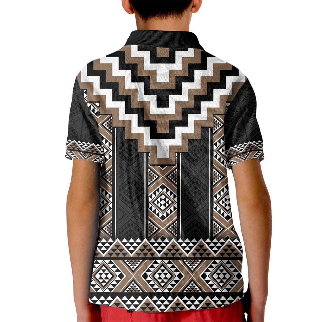 Brown Taniko Aotearoa Kid Polo Shirt Niho Taniwha Mix Poutama LT14