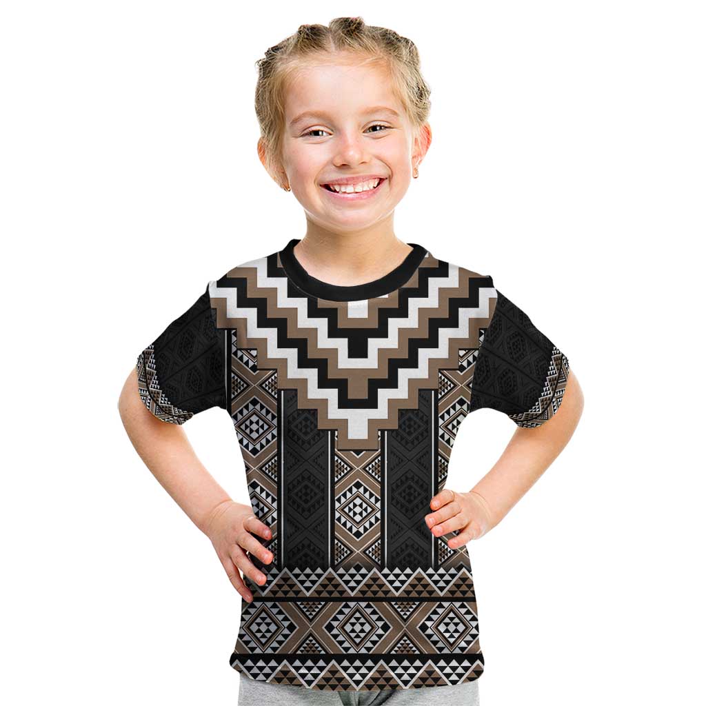Brown Taniko Aotearoa Kid T Shirt Niho Taniwha Mix Poutama LT14 Brown - Polynesian Pride