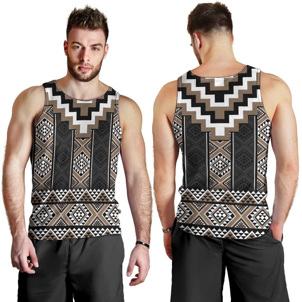 Brown Taniko Aotearoa Men Tank Top Niho Taniwha Mix Poutama LT14