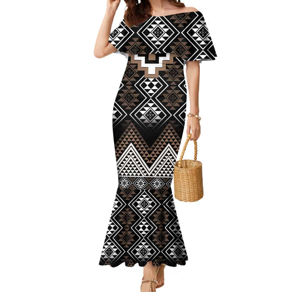 Brown Taniko Aotearoa Mermaid Dress Niho Taniwha Mix Poutama