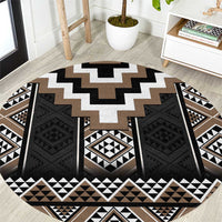 Brown Taniko Aotearoa Round Carpet Niho Taniwha Mix Poutama LT14 Brown - Polynesian Pride