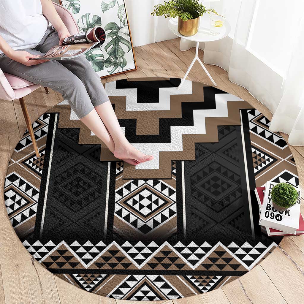 Brown Taniko Aotearoa Round Carpet Niho Taniwha Mix Poutama LT14 - Polynesian Pride