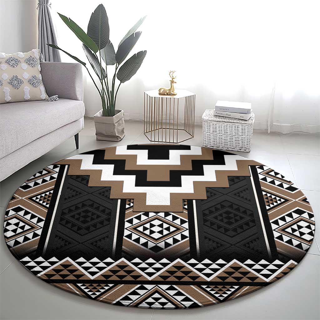 Brown Taniko Aotearoa Round Carpet Niho Taniwha Mix Poutama LT14 - Polynesian Pride