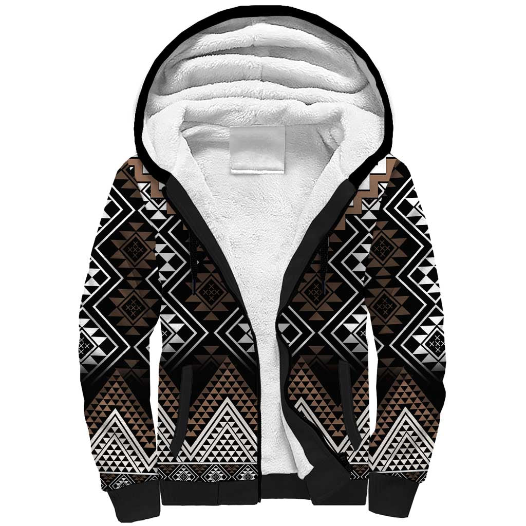 Brown Taniko Aotearoa Sherpa Hoodie Niho Taniwha Mix Poutama