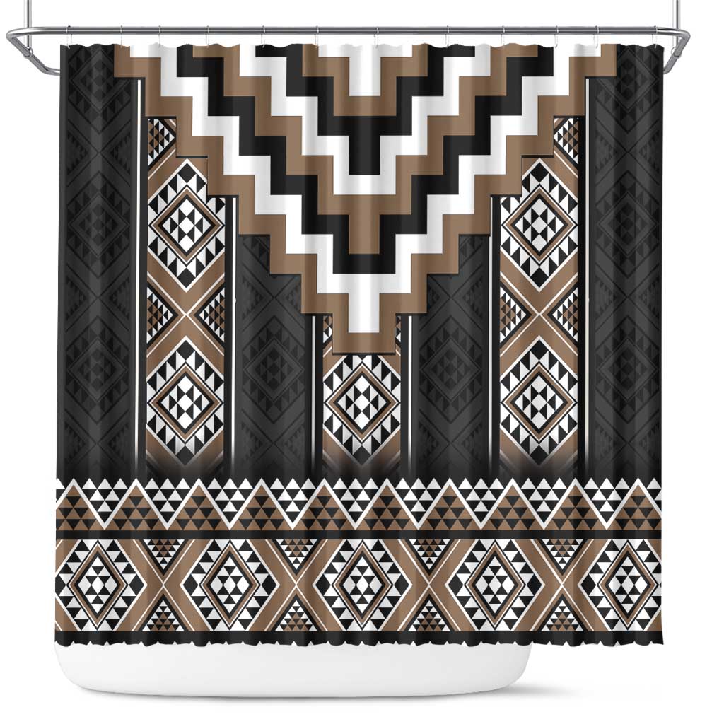 Brown Taniko Aotearoa Shower Curtain Niho Taniwha Mix Poutama LT14 Brown - Polynesian Pride