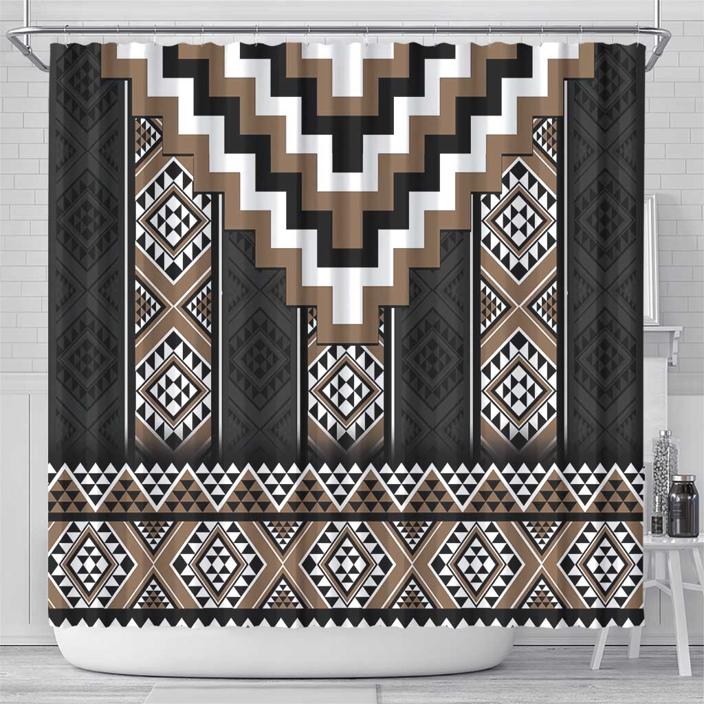 Brown Taniko Aotearoa Shower Curtain Niho Taniwha Mix Poutama LT14 - Polynesian Pride