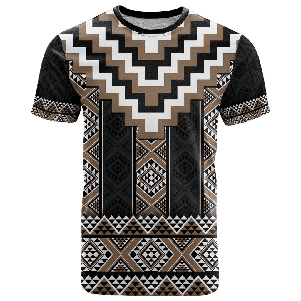 Brown Taniko Aotearoa T Shirt Niho Taniwha Mix Poutama LT14 Brown - Polynesian Pride