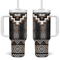 Brown Taniko Aotearoa Tumbler With Handle Niho Taniwha Mix Poutama LT14 One Size: 40 oz Brown - Polynesian Pride