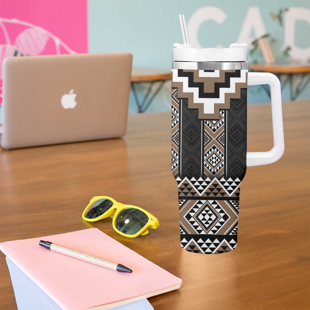 Brown Taniko Aotearoa Tumbler With Handle Niho Taniwha Mix Poutama LT14 - Polynesian Pride