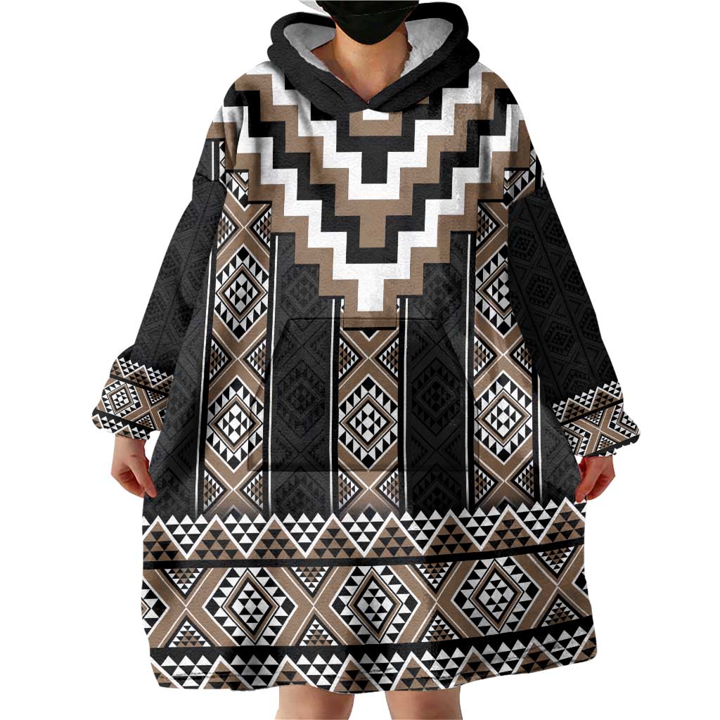 Brown Taniko Aotearoa Wearable Blanket Hoodie Niho Taniwha Mix Poutama LT14