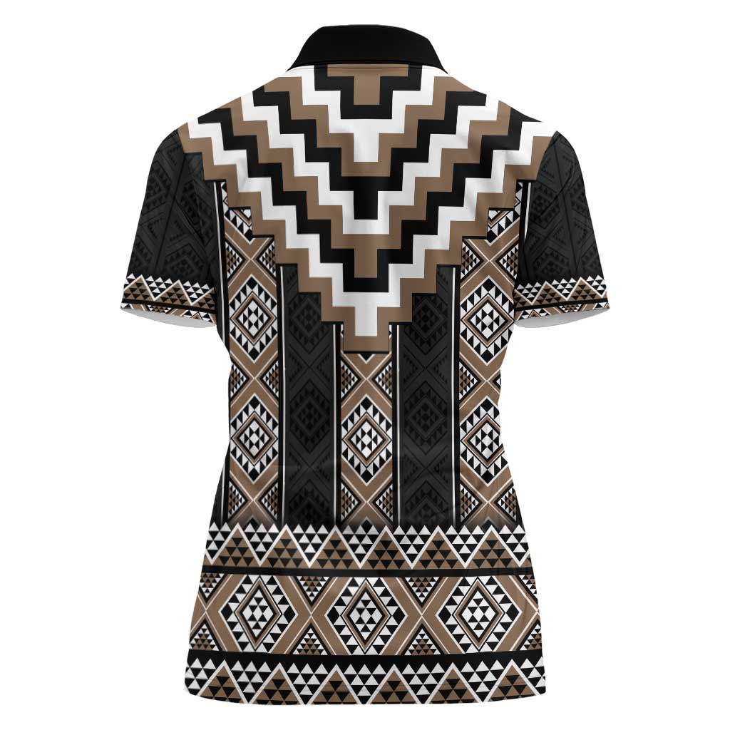 Brown Taniko Aotearoa Women Polo Shirt Niho Taniwha Mix Poutama LT14