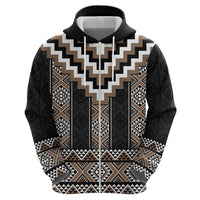 Brown Taniko Aotearoa Zip Hoodie Niho Taniwha Mix Poutama LT14