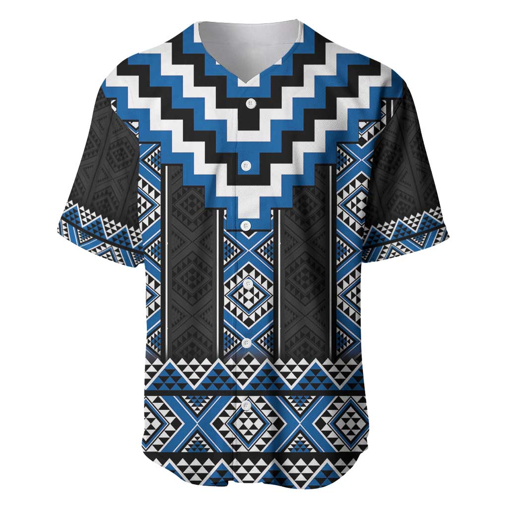 Blue Taniko Aotearoa Baseball Jersey Niho Taniwha Mix Poutama LT14 Blue - Polynesian Pride