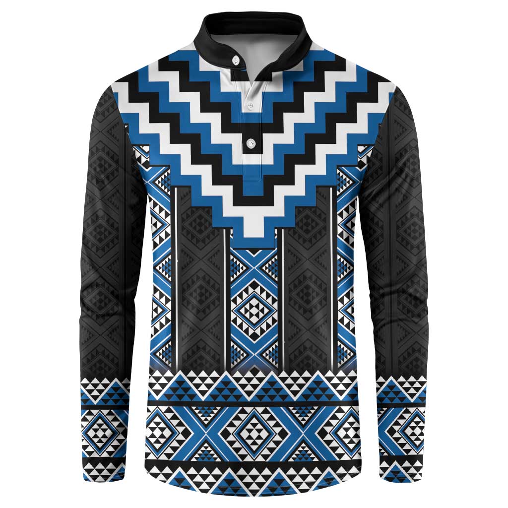 Blue Taniko Aotearoa Button Sweatshirt Niho Taniwha Mix Poutama LT14