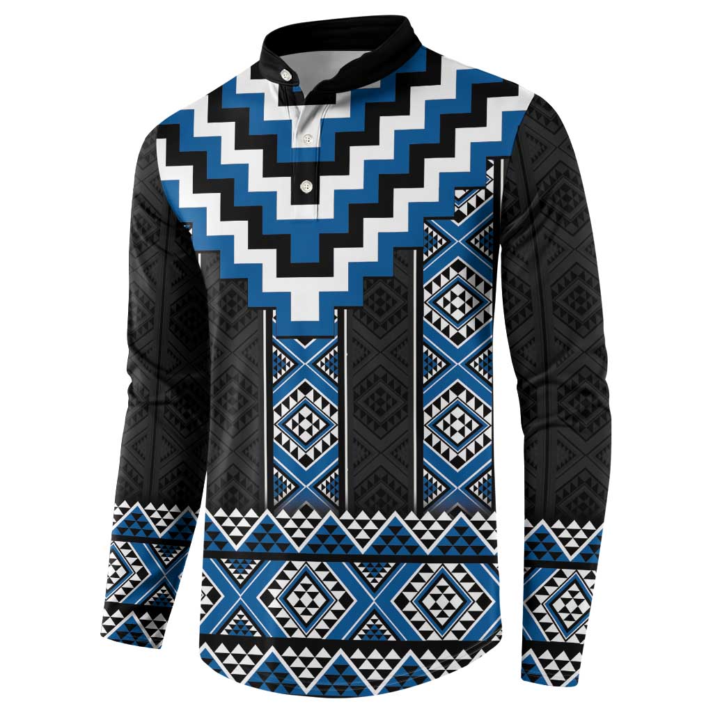Blue Taniko Aotearoa Button Sweatshirt Niho Taniwha Mix Poutama LT14