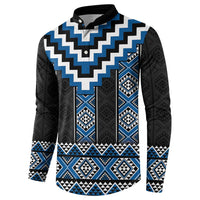Blue Taniko Aotearoa Button Sweatshirt Niho Taniwha Mix Poutama LT14