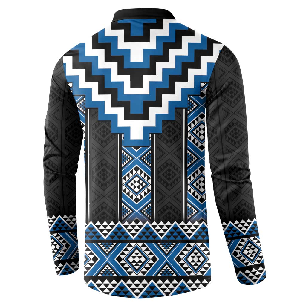 Blue Taniko Aotearoa Button Sweatshirt Niho Taniwha Mix Poutama LT14
