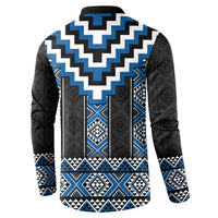 Blue Taniko Aotearoa Button Sweatshirt Niho Taniwha Mix Poutama LT14