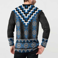 Blue Taniko Aotearoa Button Sweatshirt Niho Taniwha Mix Poutama LT14