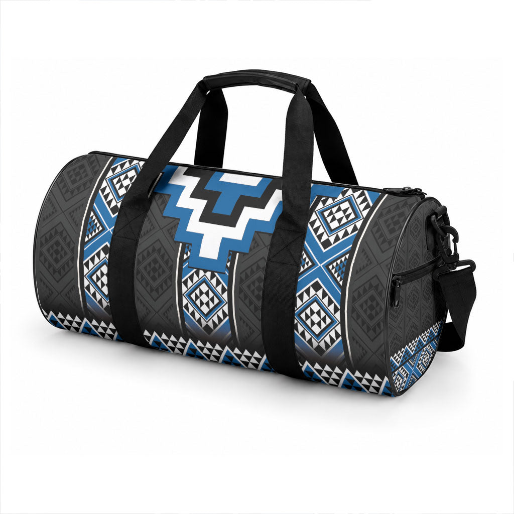 Blue Taniko Motifs Aotearoa Duffle Bag Niho Taniwha Mix Poutama LT14 - Polynesian Pride