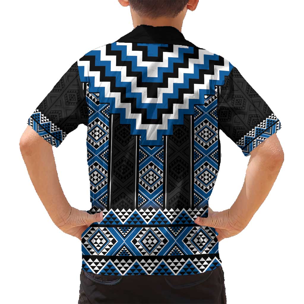 Blue Taniko Aotearoa Family Matching Puletasi and Hawaiian Shirt Niho Taniwha Mix Poutama LT14 - Polynesian Pride