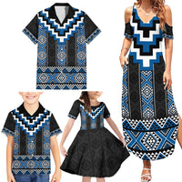 Blue Taniko Aotearoa Family Matching Summer Maxi Dress and Hawaiian Shirt Niho Taniwha Mix Poutama LT14 - Polynesian Pride