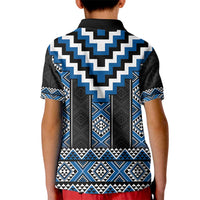 Blue Taniko Aotearoa Kid Polo Shirt Niho Taniwha Mix Poutama LT14