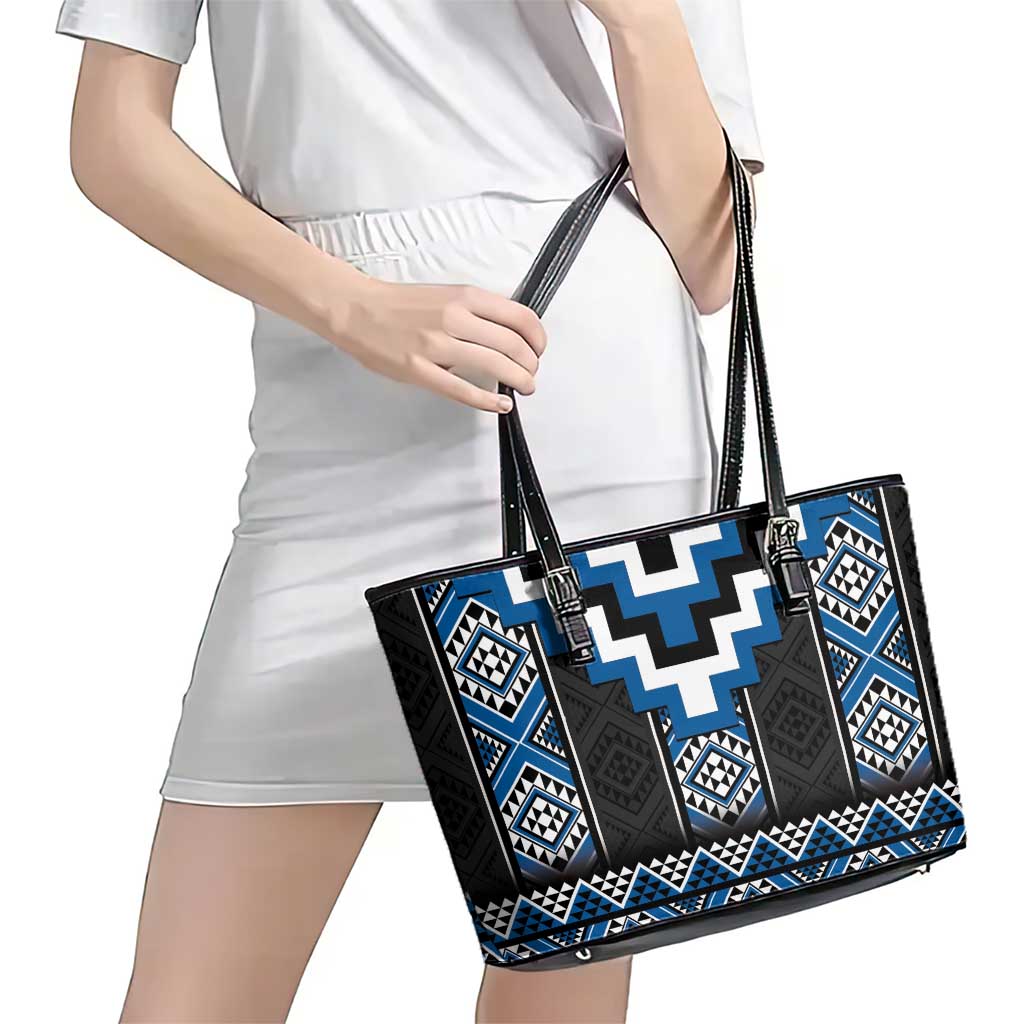 Blue Taniko Aotearoa Leather Tote Bag Niho Taniwha Mix Poutama LT14