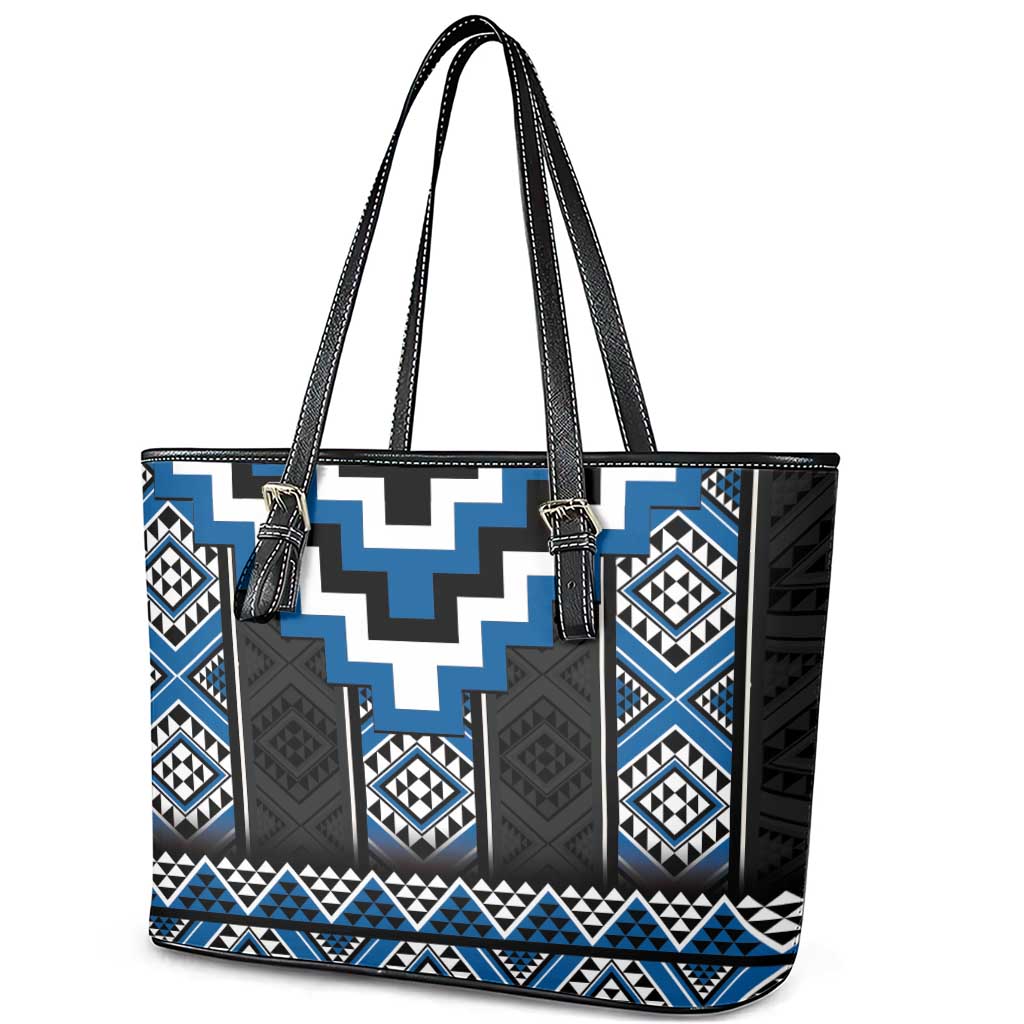Blue Taniko Aotearoa Leather Tote Bag Niho Taniwha Mix Poutama LT14