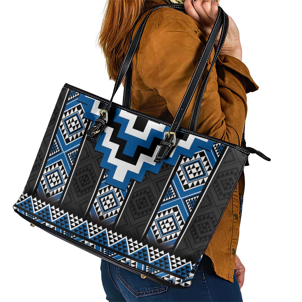 Blue Taniko Aotearoa Leather Tote Bag Niho Taniwha Mix Poutama LT14