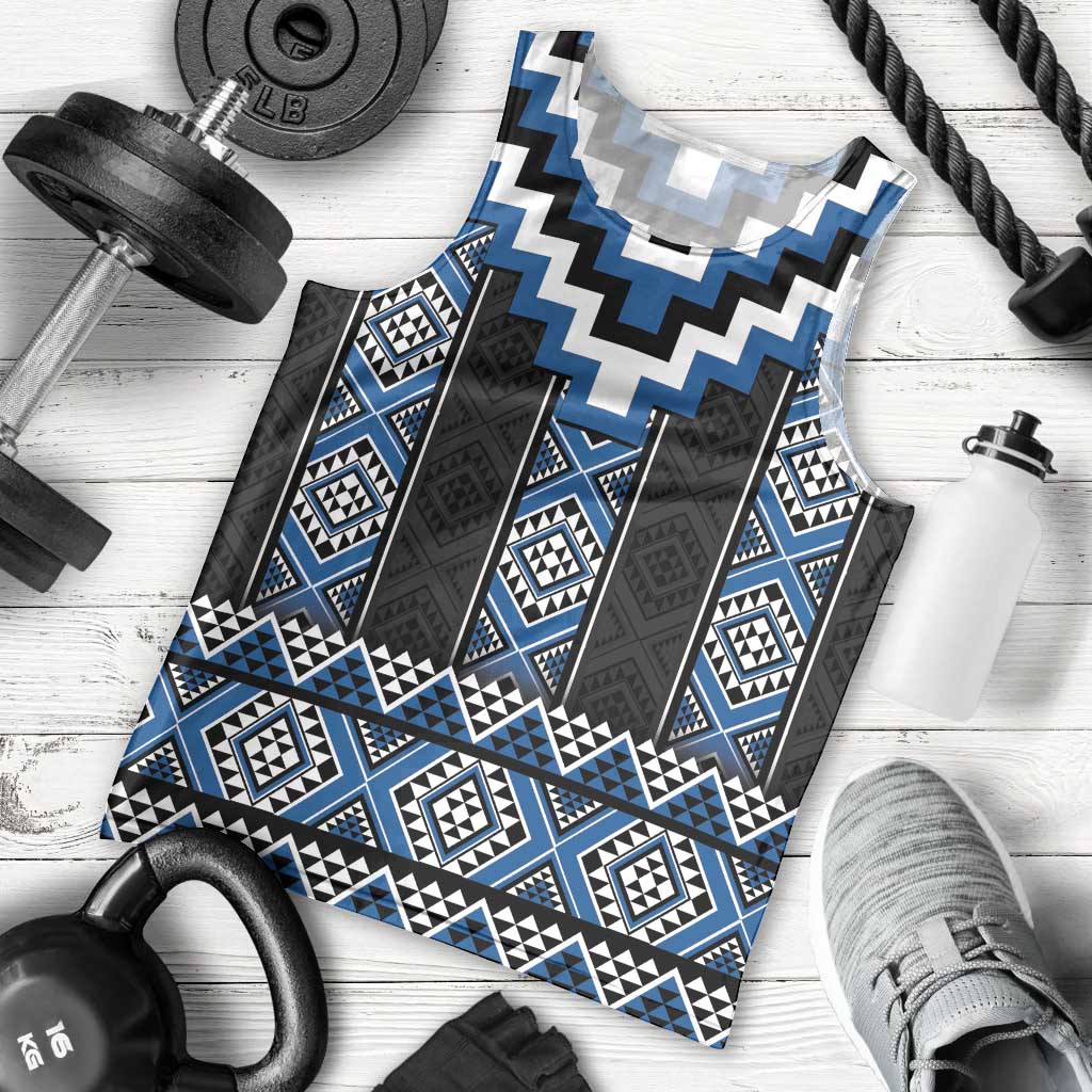 Blue Taniko Aotearoa Men Tank Top Niho Taniwha Mix Poutama LT14