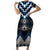 Blue Taniko Aotearoa Short Sleeve Bodycon Dress Niho Taniwha Mix Poutama