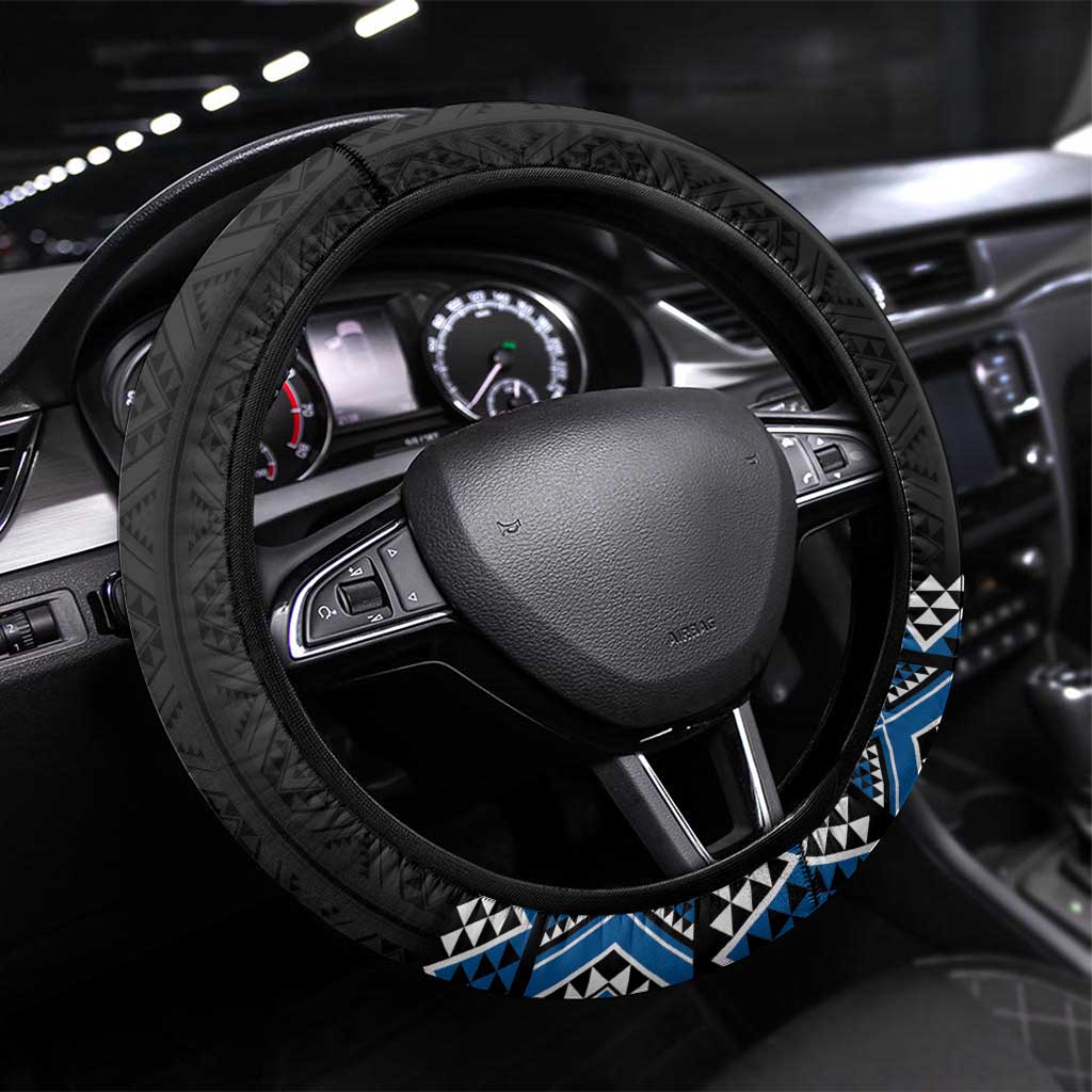 Blue Taniko Aotearoa Steering Wheel Cover Niho Taniwha Mix Poutama LT14