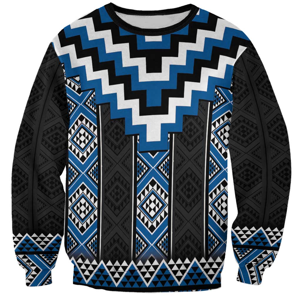 Blue Taniko Aotearoa Sweatshirt Niho Taniwha Mix Poutama LT14 Unisex Blue - Polynesian Pride