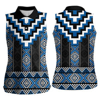 Blue Taniko Aotearoa Women Sleeveless Polo Shirt Niho Taniwha Mix Poutama LT14