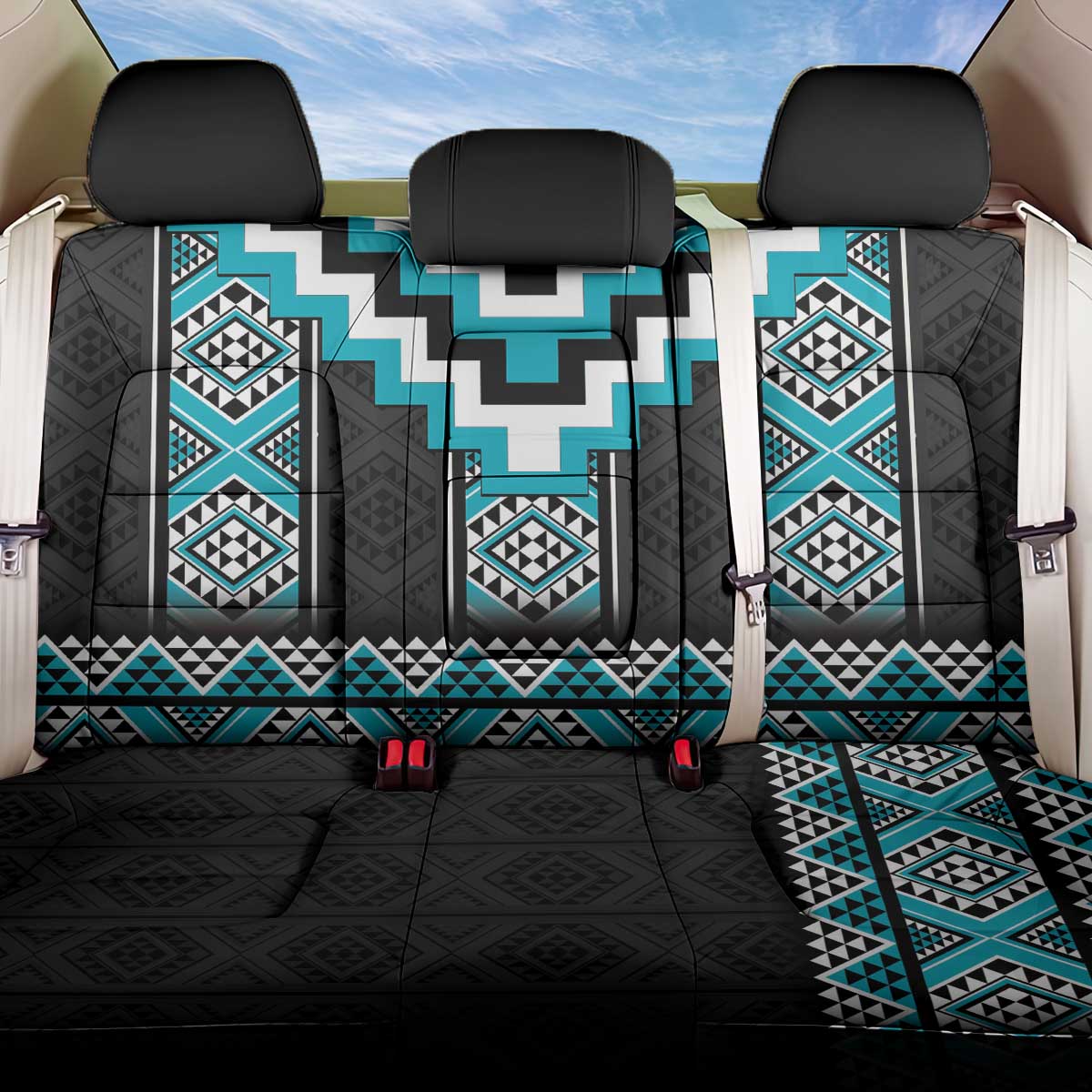 Turquoise Taniko Pattern Aotearoa Back Car Seat Cover Niho Taniwha Mix Poutama
