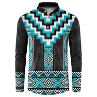 Turquoise Taniko Pattern Aotearoa Button Sweatshirt Niho Taniwha Mix Poutama LT14 Turquoise - Polynesian Pride