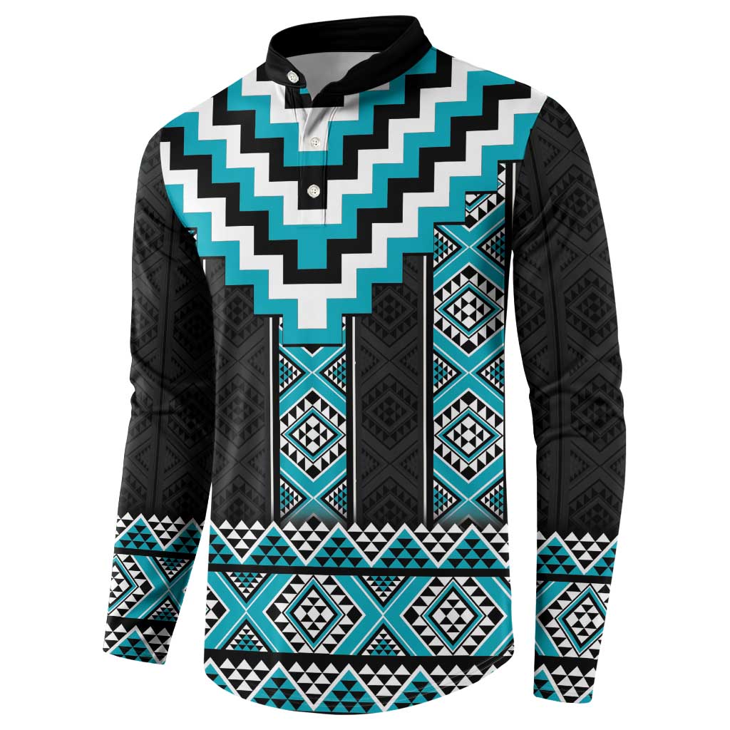 Turquoise Taniko Pattern Aotearoa Button Sweatshirt Niho Taniwha Mix Poutama LT14 - Polynesian Pride