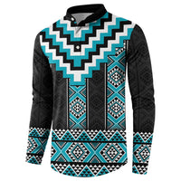Turquoise Taniko Pattern Aotearoa Button Sweatshirt Niho Taniwha Mix Poutama LT14 - Polynesian Pride