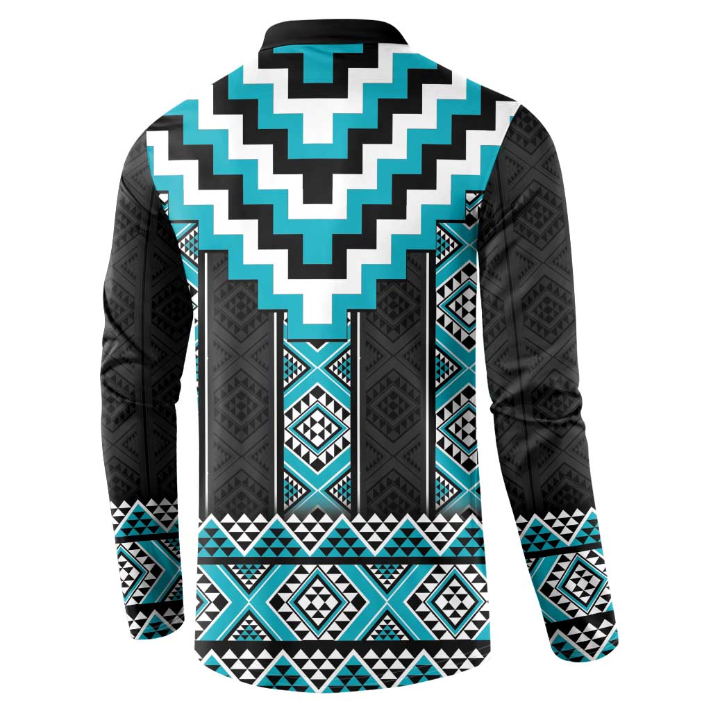 Turquoise Taniko Pattern Aotearoa Button Sweatshirt Niho Taniwha Mix Poutama LT14 - Polynesian Pride