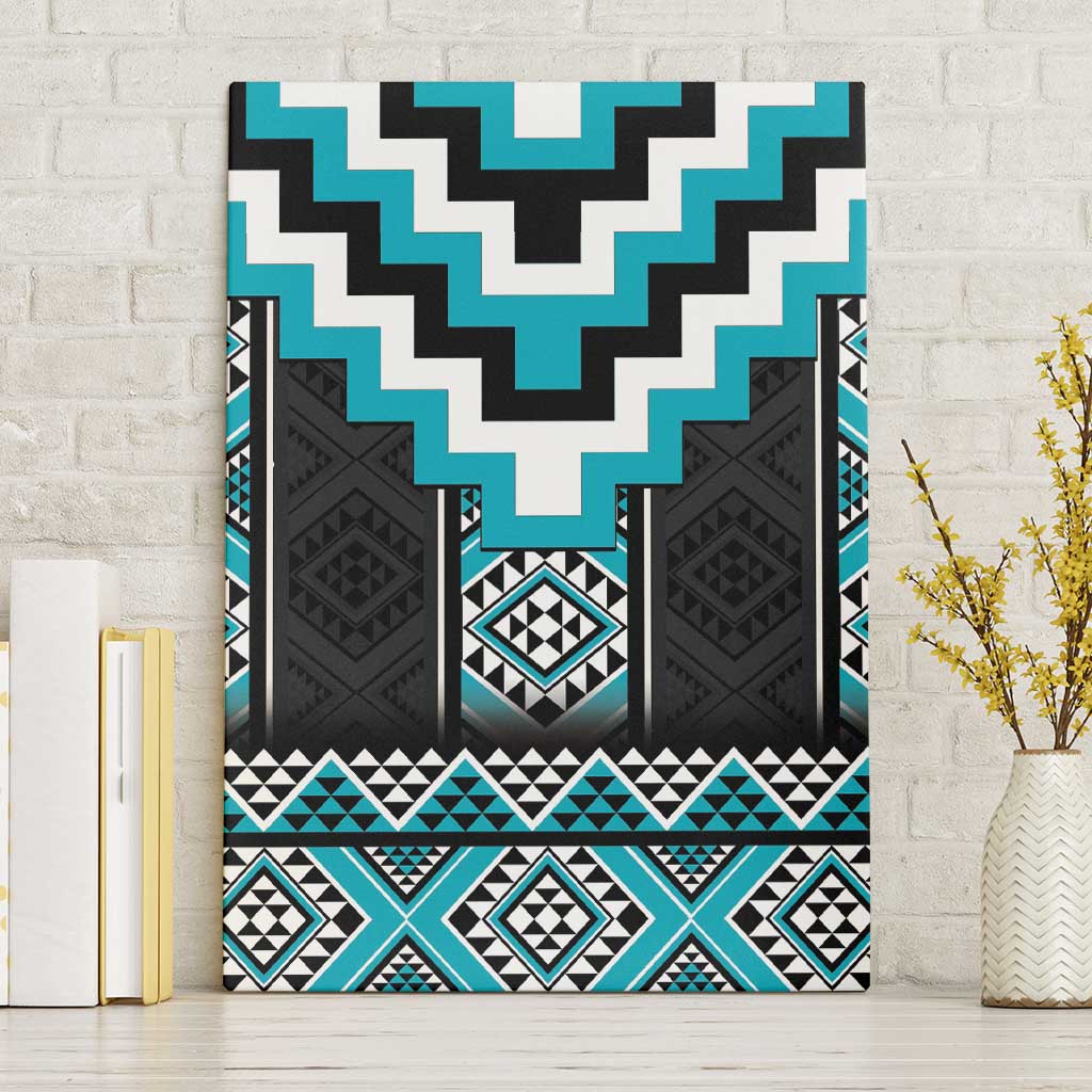 Turquoise Taniko Pattern Aotearoa Canvas Wall Art Niho Taniwha Mix Poutama