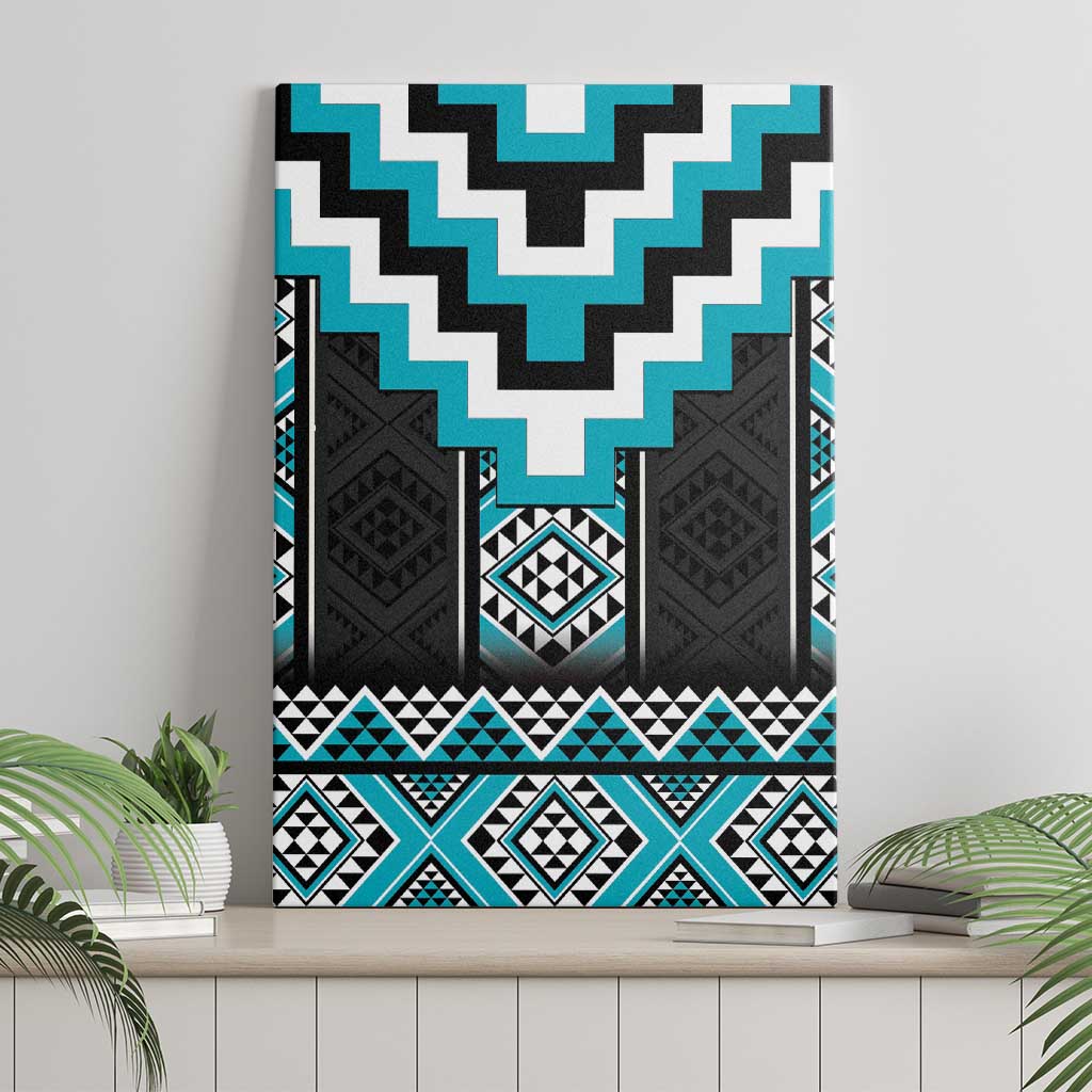 Turquoise Taniko Pattern Aotearoa Canvas Wall Art Niho Taniwha Mix Poutama