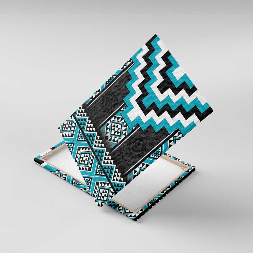 Turquoise Taniko Pattern Aotearoa Canvas Wall Art Niho Taniwha Mix Poutama