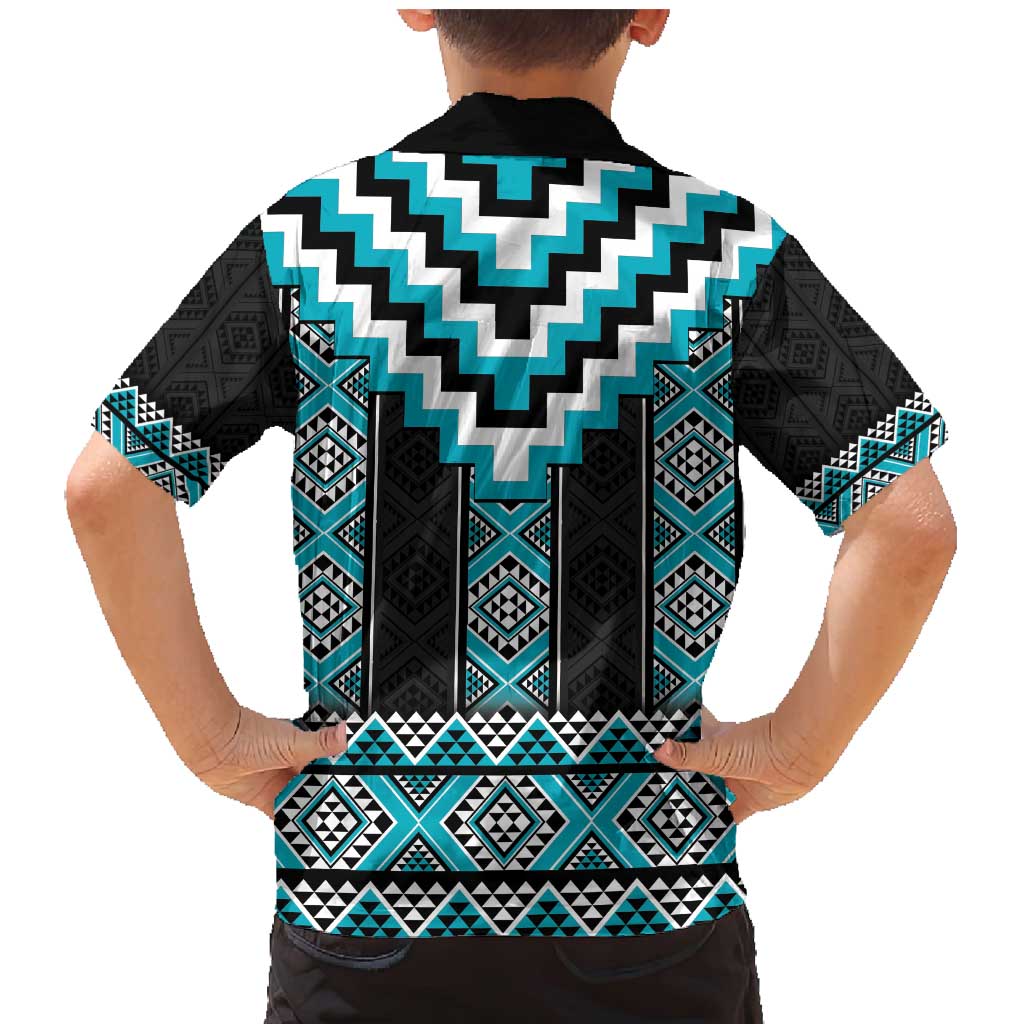 Turquoise Taniko Pattern Aotearoa Family Matching Mermaid Dress and Hawaiian Shirt Niho Taniwha Mix Poutama LT14 - Polynesian Pride
