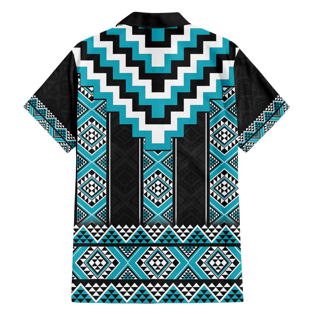 Turquoise Taniko Pattern Aotearoa Family Matching Off Shoulder Maxi Dress and Hawaiian Shirt Niho Taniwha Mix Poutama LT14 - Polynesian Pride
